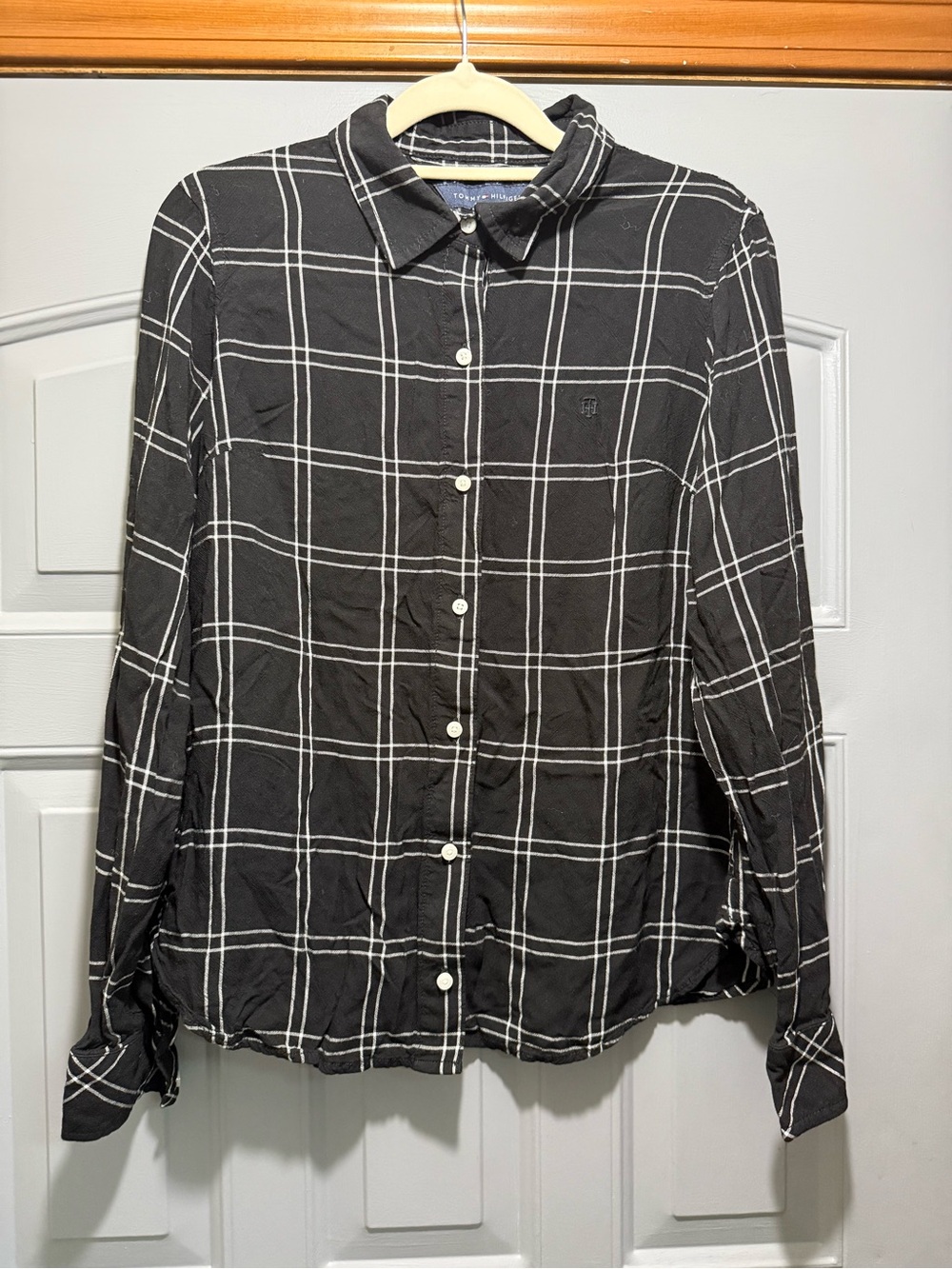 Tommy Hilfiger Black Shirt with White Windowpane Plaid (small)